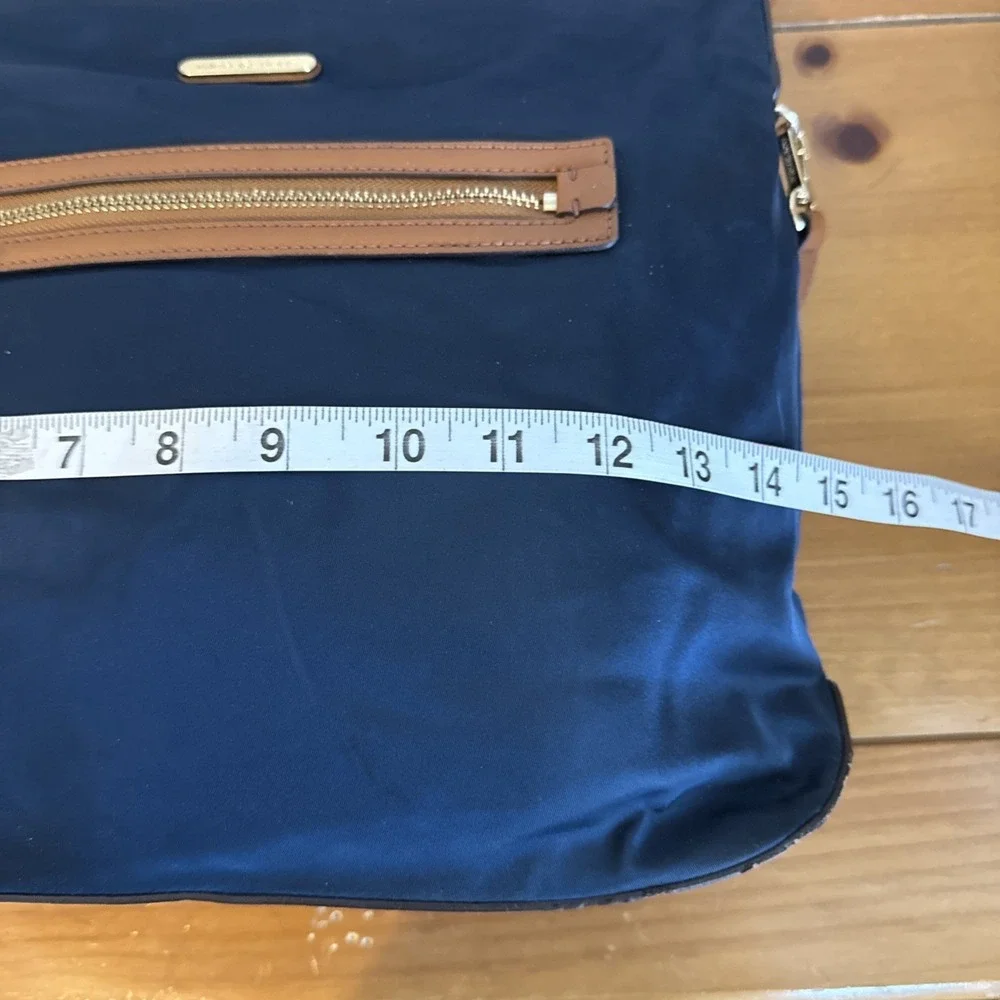 Michael Kors Kempton Tote Navy Nylon & Brown Trim Gold Tone Hardware Accents